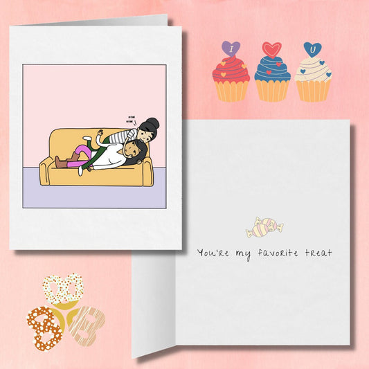 Nom Nom You're My Favorite Treat | Romantic Lesbian Greeting Card | Cute LGBTQ Anniversary or Valentine's Day Gift | Funny Sapphic WLW Humor