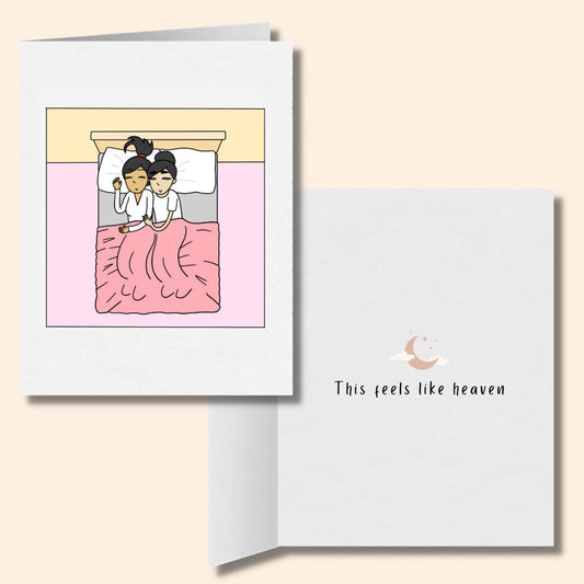 This Feels Like Heaven, Romantic Lesbian Greeting Card, Cute LGBTQ Anniversary Gift, Sapphic WLW Female Love Greeting Cards, Cuddling Couple