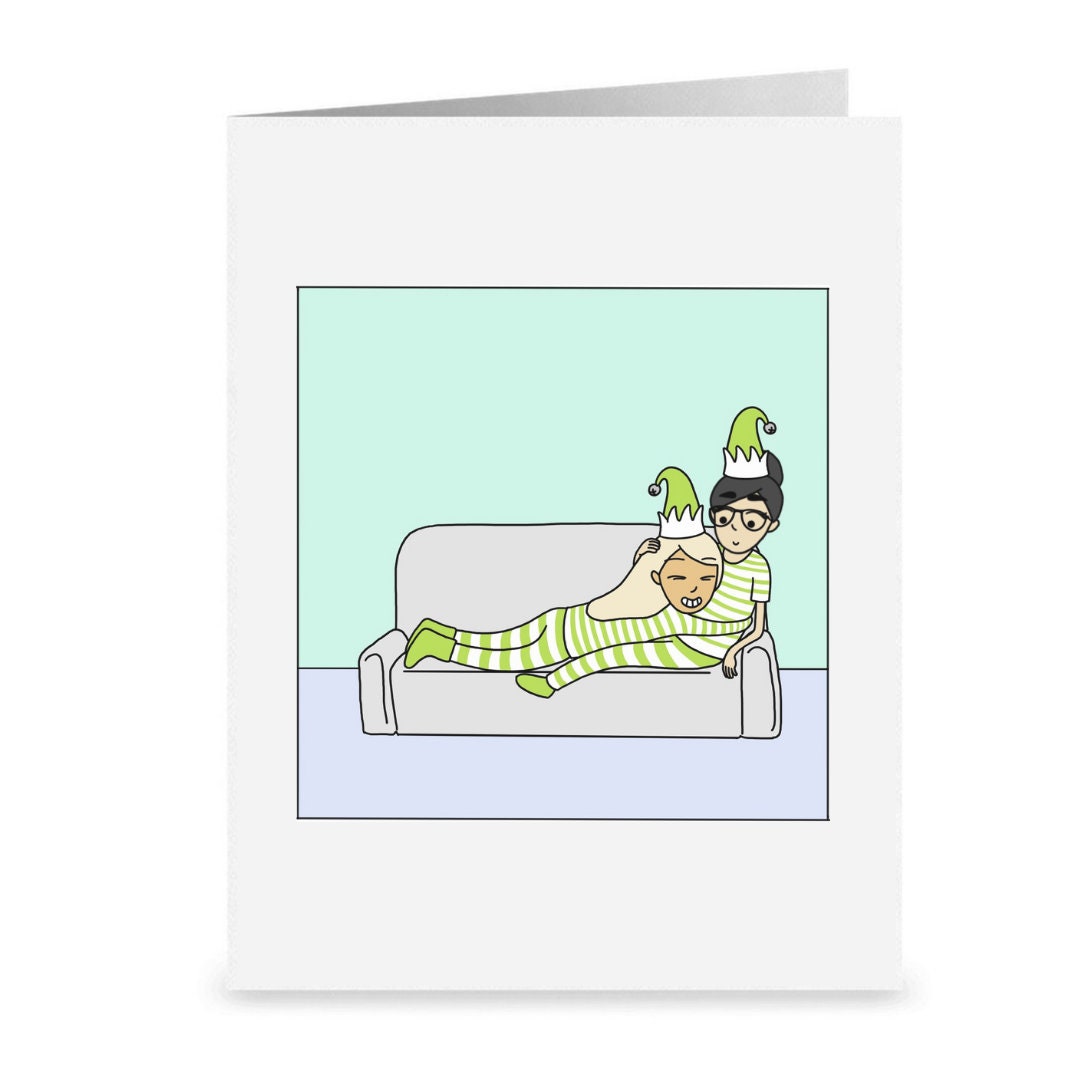 You Bring Out My Best Elf, Romantic Lesbian Christmas, Cute LGBTQ Holiday Gift, WLW Cuddling Sapphic Xmas Greeting Card, Punny Lesbian card