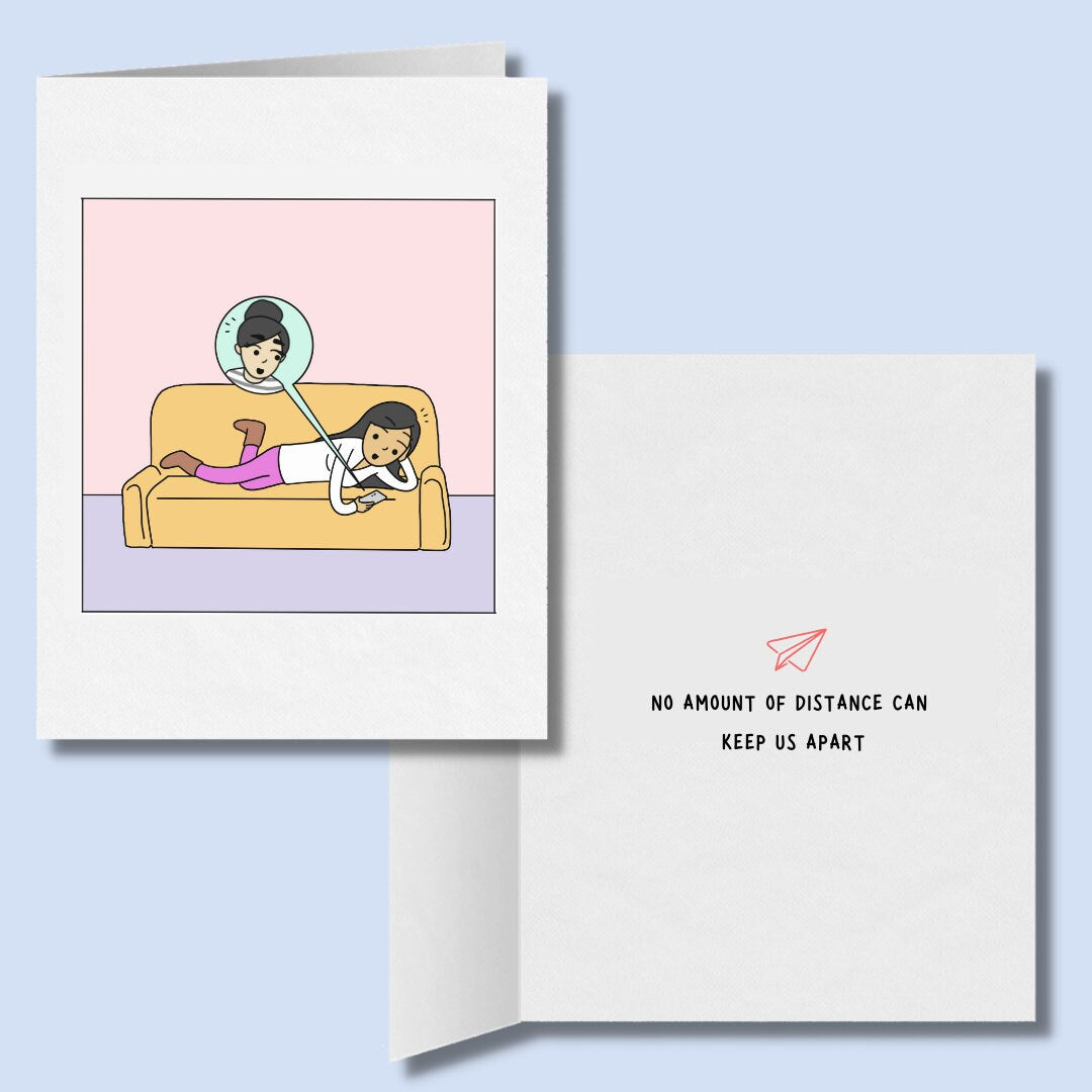 No Amount of Distance Can Keep Us Apart | I Miss You Lesbian Long Distance Card | Cute LGBTQ Anniversary Gifts | Sweet Sapphic WLW Artwork