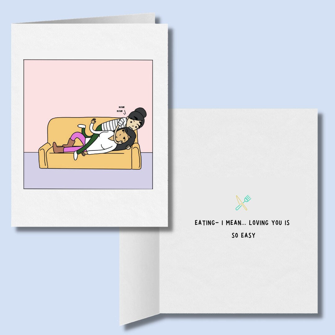 Eating, I Mean Loving You is So Easy | Funny Romantic Lesbian Card | Cute LGBTQ Anniversary or Valentine's Day Gift | Sapphic WLW Gay Humor