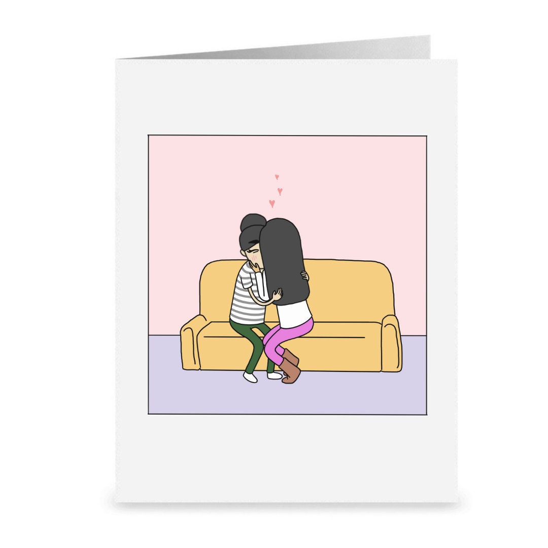 Your Kisses are Magic, Romantic Lesbian Christmas, Cute LGBT Holiday Gift, WLW Cuddling Sapphic Xmas Greeting Card, Gay Lesbian Couple Card