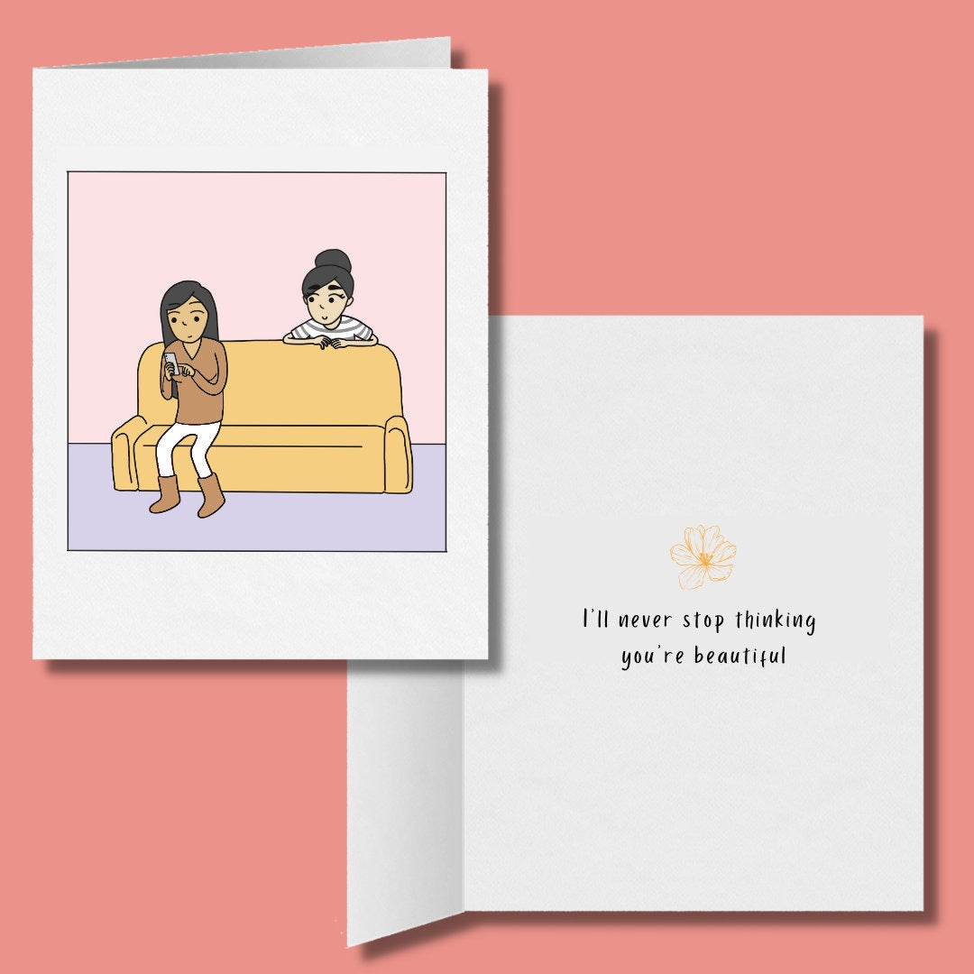 I'll Never Stop Thinking You're Beautiful, Romantic Lesbian Card, LGBT Gift, WLW Xmas Anniversary Birthday Card, Gay Lesbian Couple Hugging