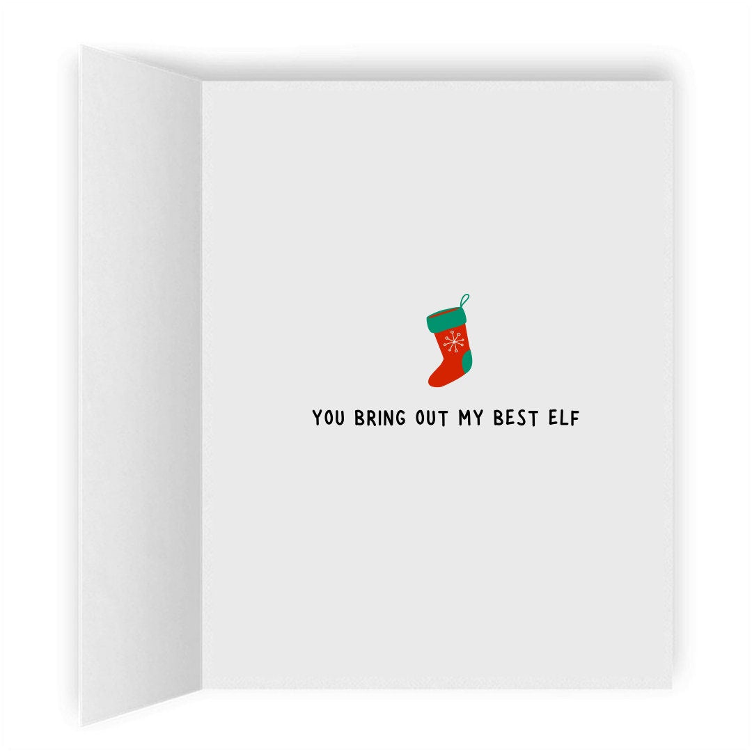 You Bring Out My Best Elf, Romantic Lesbian Christmas, Cute LGBTQ Holiday Gift, WLW Cuddling Sapphic Xmas Greeting Card, Punny Lesbian card