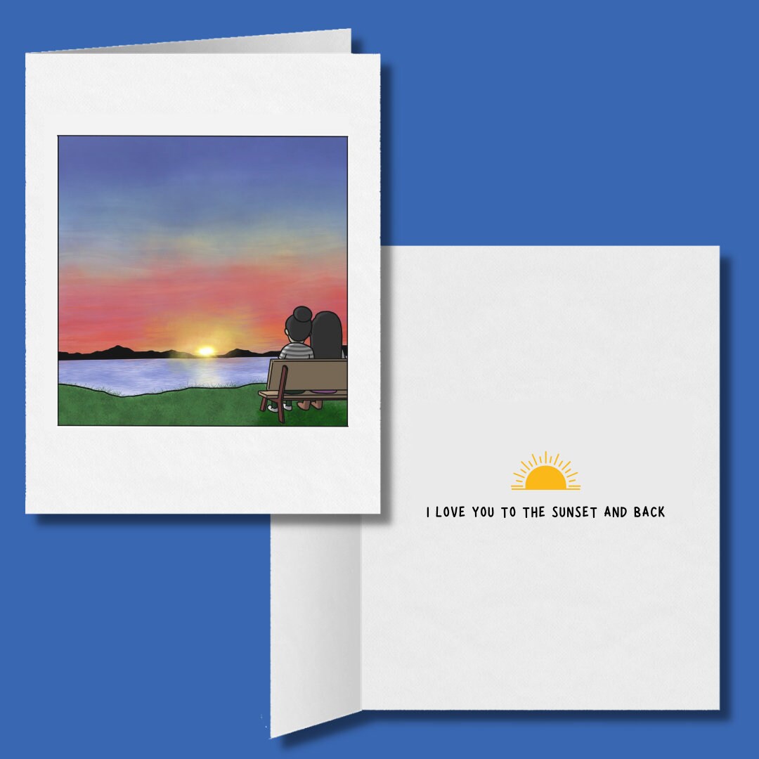 I Love You to the Sunset and Back, Romantic Lesbian Greeting Card, LGBTQ Anniversary Gift, Sapphic WLW Female Love Cards, Cute Gay Couple