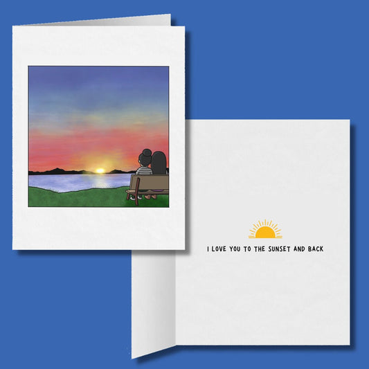 I Love You to the Sunset and Back, Romantic Lesbian Greeting Card, LGBTQ Anniversary Gift, Sapphic WLW Female Love Cards, Cute Gay Couple