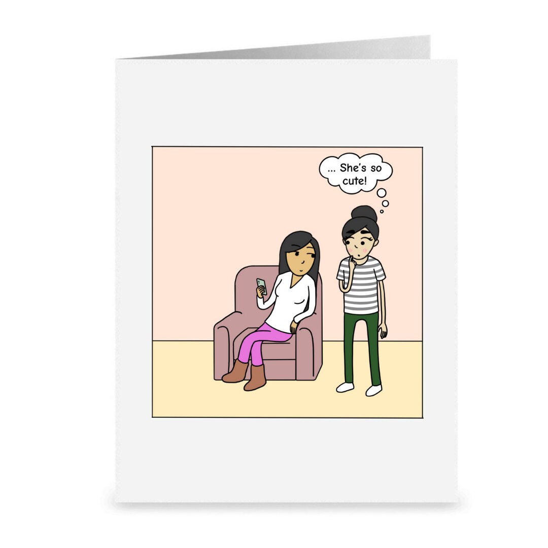 She's So Cute and Perfect for Me, Romantic Lesbian Greeting Card, LGBT WLW Sapphic Anniversary Birthday Card, Cute Gay Lesbian Couple Gifts