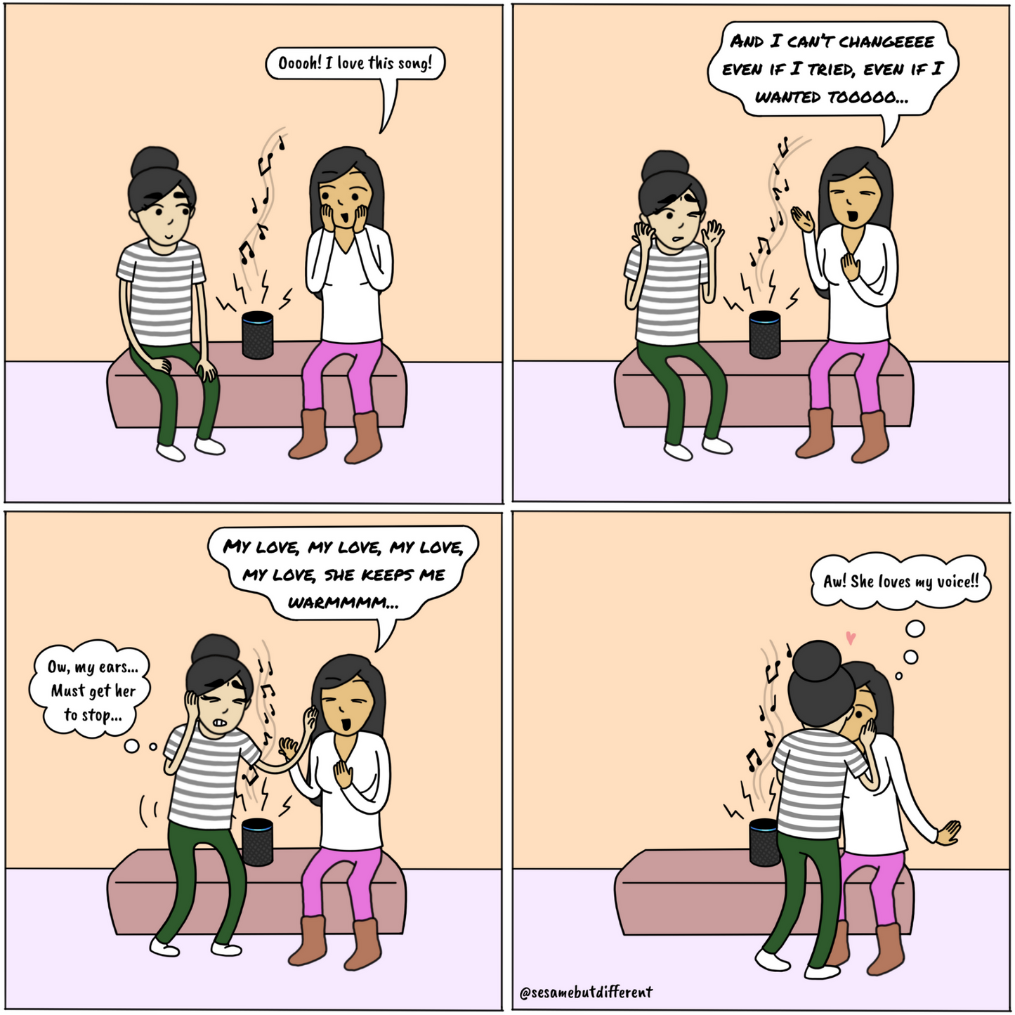 Poppy's Singing | Cute Lesbian Relationship | Anniversary Gifts | Lesbian LGBTQ Comic Print (10" x 10") | Full Color | Sesame But Different