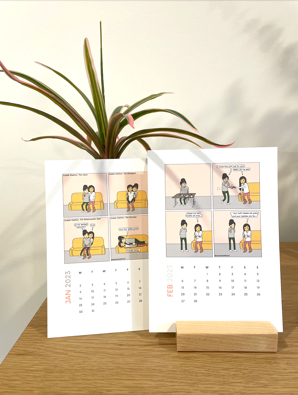 Modern Lesbian LGBTQ Desk Calendar | 2025 Minimalist Calendar Organizer with Wooden Holder