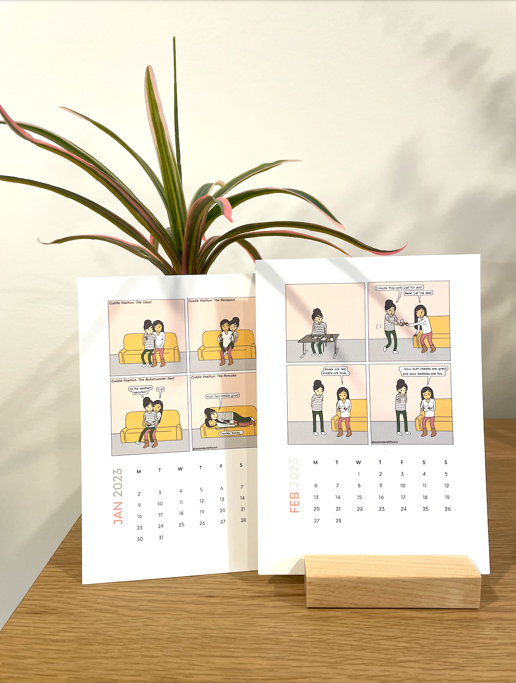 Modern Lesbian LGBTQ Desk Calendar | 2024 Minimalist Calendar Organizer with Wooden Holder