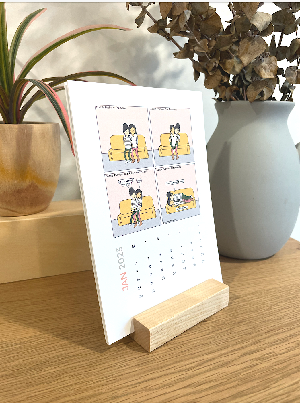 Modern Lesbian LGBTQ Desk Calendar | 2025 Minimalist Calendar Organizer with Wooden Holder