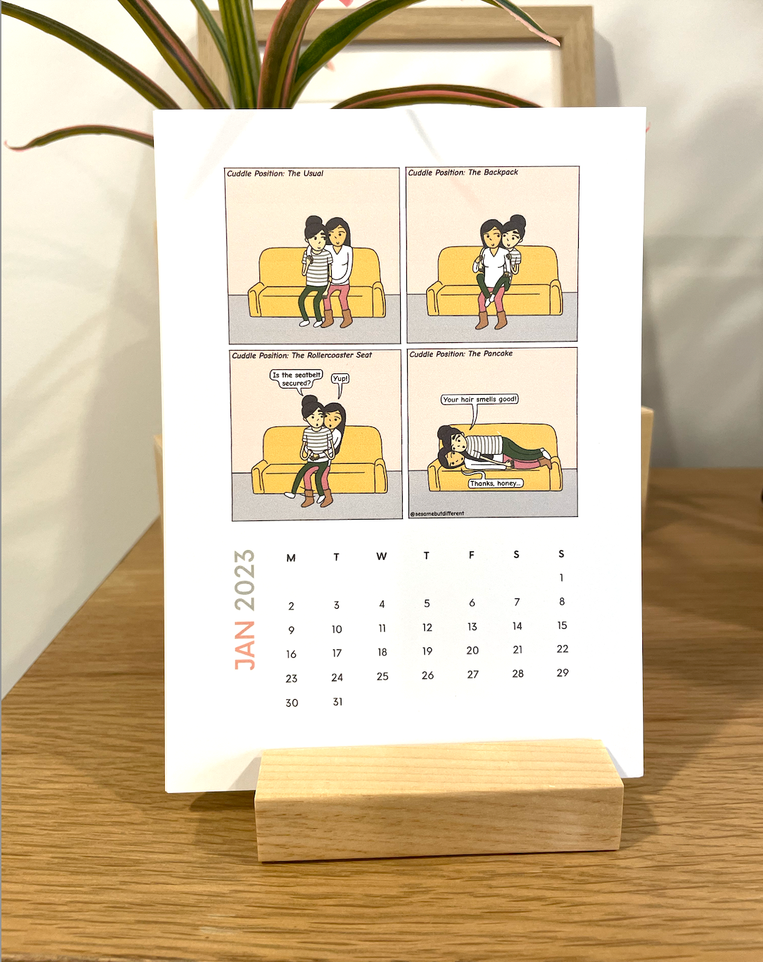 Modern Lesbian LGBTQ Desk Calendar | 2025 Minimalist Calendar Organizer with Wooden Holder