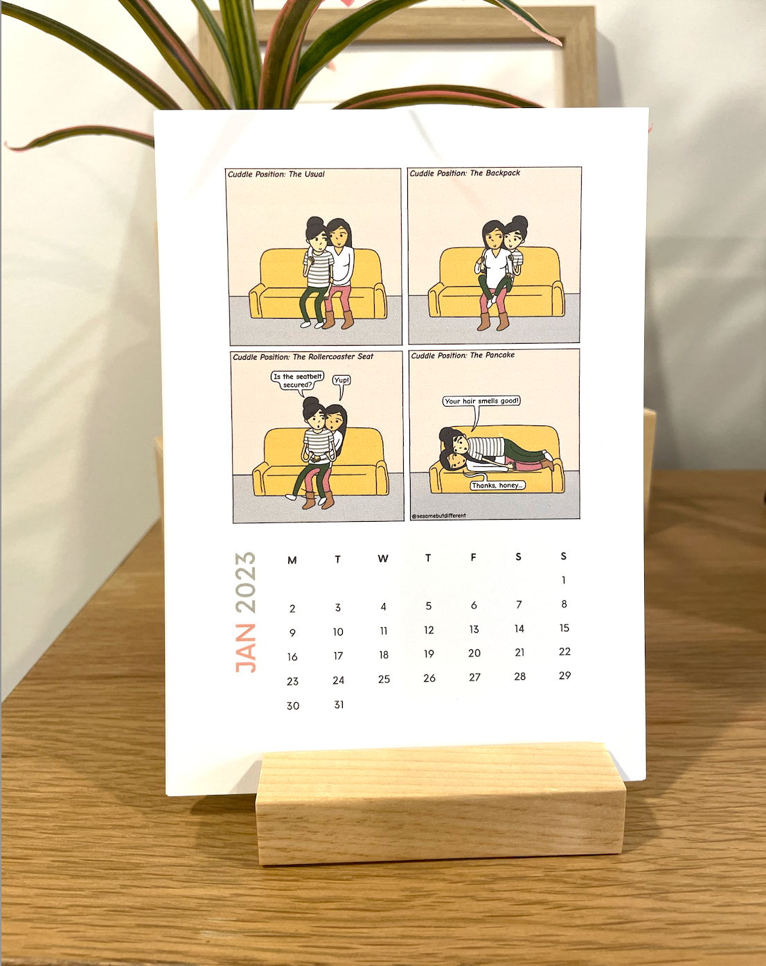 Modern Lesbian LGBTQ Desk Calendar | 2024 Minimalist Calendar Organizer with Wooden Holder