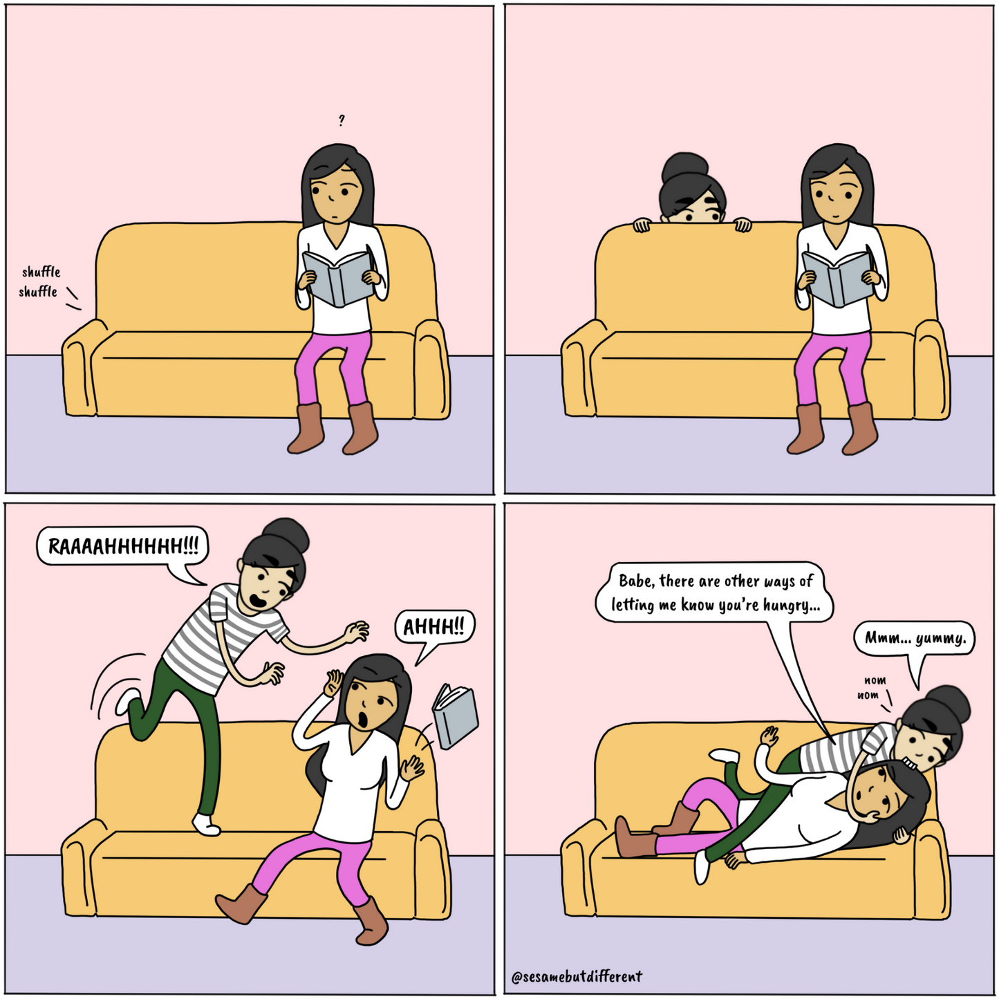 Nom Nom | Cute Lesbian Relationship | Anniversary Gifts | Lesbian LGBTQ Comic Print (10" x 10") | Full Color | Sesame But Different