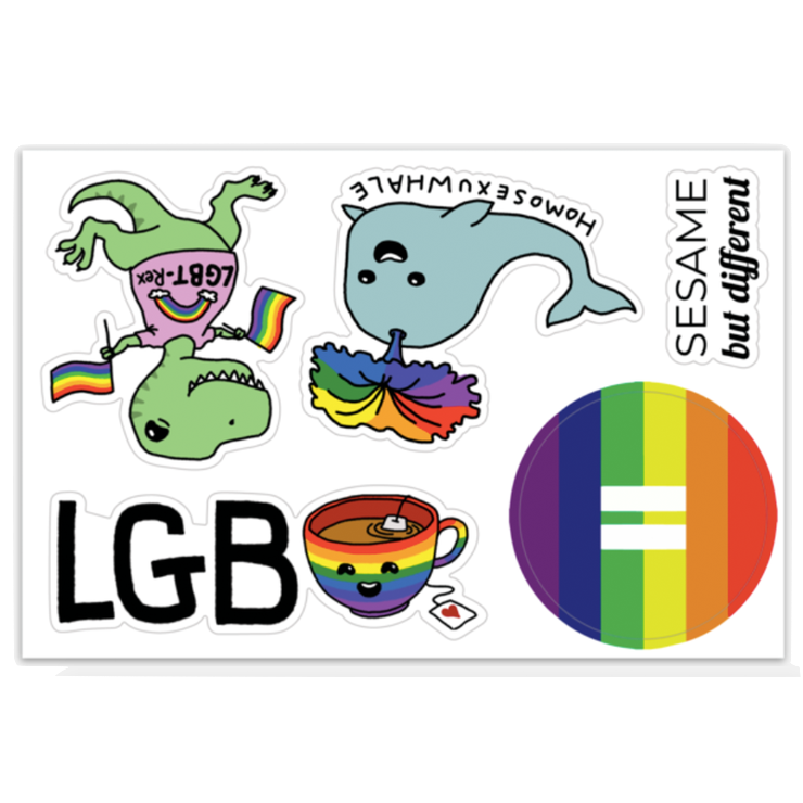 Punny Cute LGBT-Rex, Homosexu-Whale, LGB-Tea, Equality Rainbow Vinyl Sticker Sheet | Gay Pride | LGBTQ | Laptop Stickers