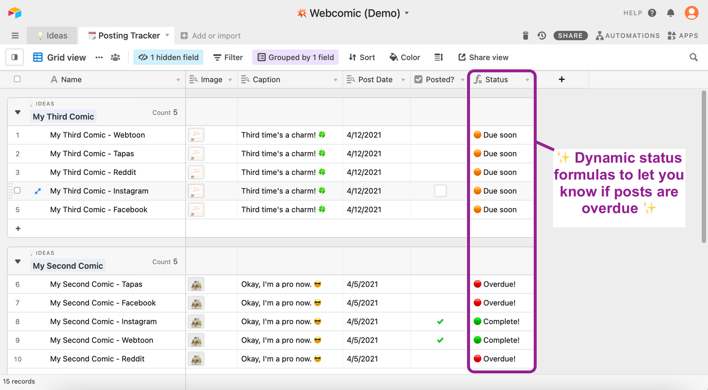 Beautiful Content Idea & Posting Schedule Tracker | Airtable Template Content Management | Digital Download Link and Instructions