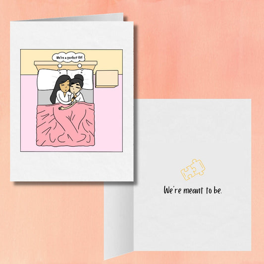 We're a Perfect Fit | Meant to Be Lesbian Anniversary or Valentine's Day Card | Sapphic WLW Relationship | Romantic LGBTQ Gifts & Cards