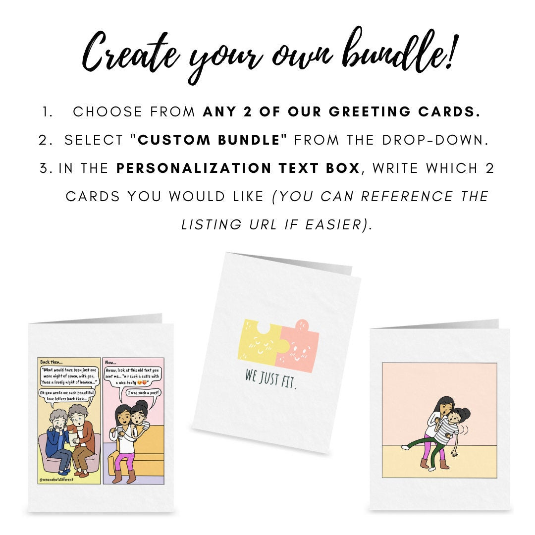 Lesbian Couple Card Bundle (Pack of 2) | Cute Lesbian Greeting Cards | WLW Romantic Anniversary Cards | LGBTQ Valentine's Day Cards & Gifts