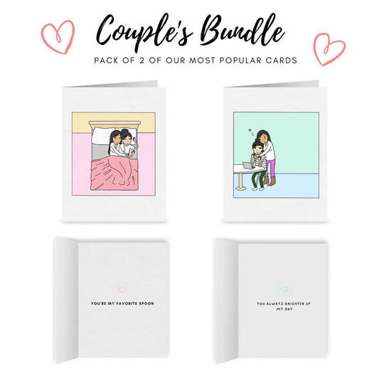 Lesbian Couple Card Bundle (Pack of 2) | Cute Lesbian Greeting Cards | WLW Romantic Anniversary Cards | LGBTQ Valentine's Day Cards & Gifts