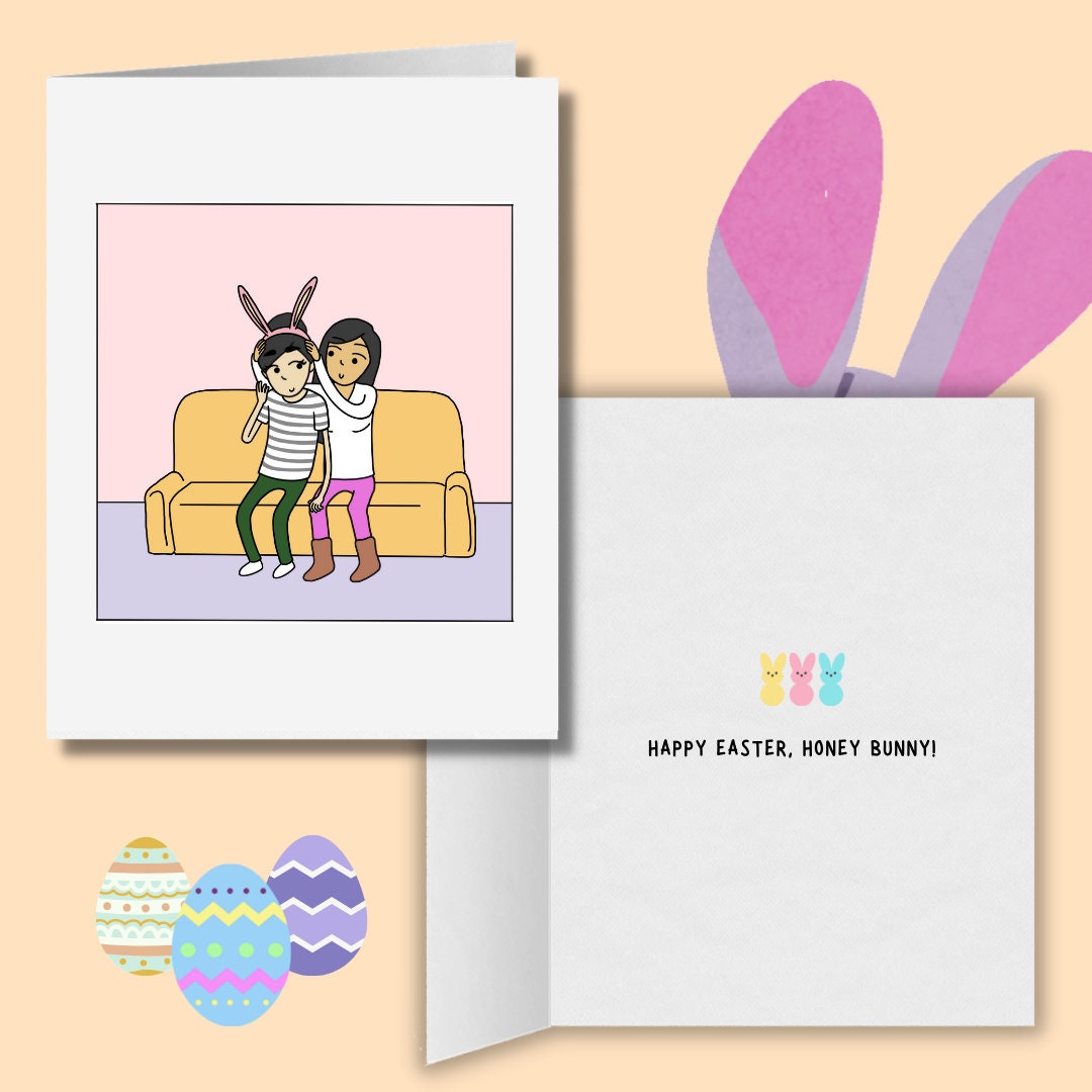 Happy Easter Honey Bunny | Romantic Lesbian Easter Greeting Card | Cute LGBTQ Anniversary Gift