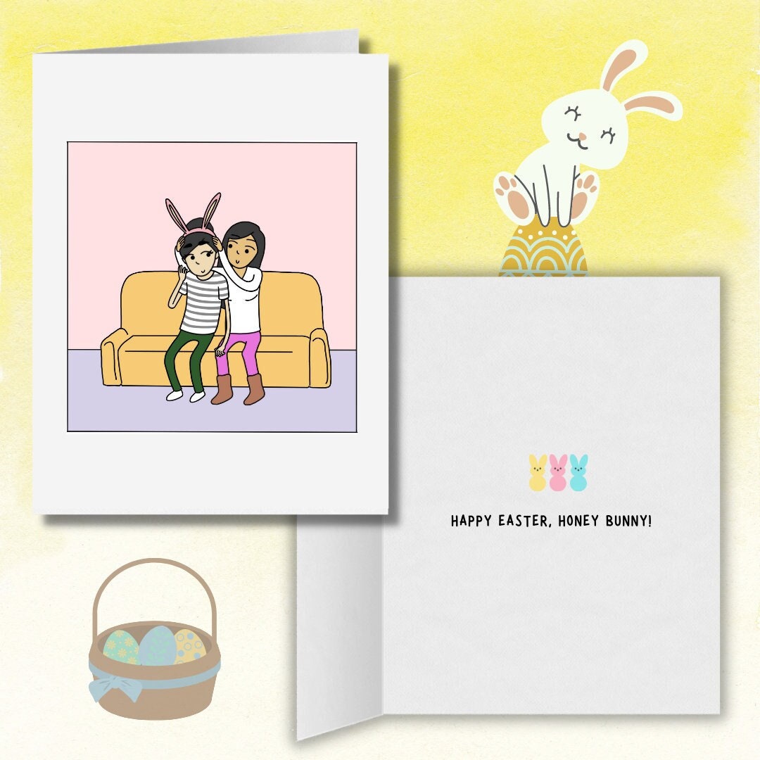 Happy Easter Honey Bunny | Romantic Lesbian Easter Greeting Card | Cute LGBTQ Anniversary Gift