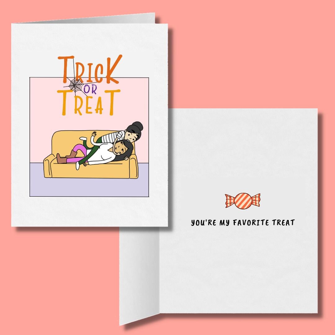Trick or Treat My Favorite Treat | Romantic Lesbian Halloween Greeting Card | Cute LGBTQ Halloween Gift | Sapphic Relationship | WLW Couple