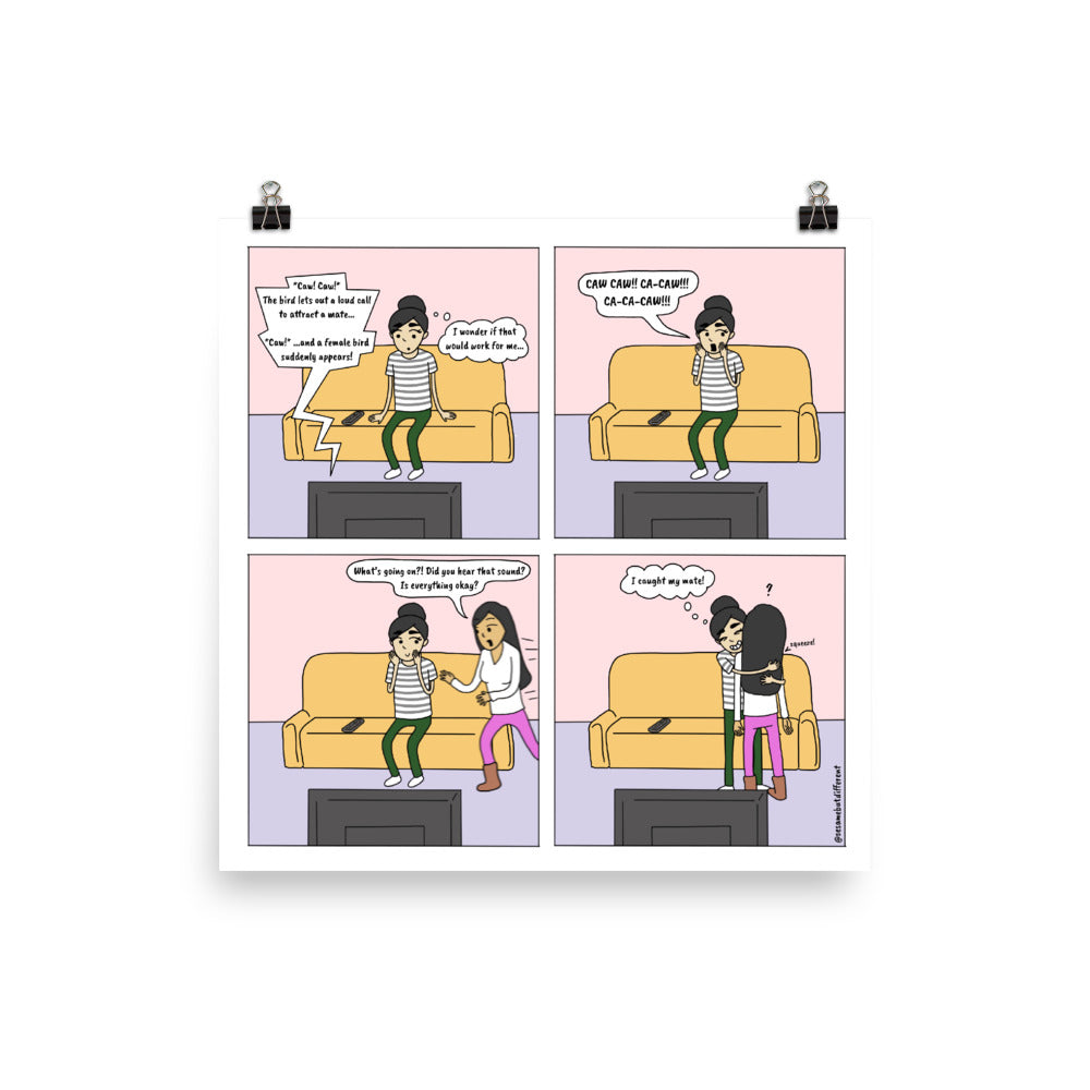 Mating Call | Lesbian LGBTQ Comic Print (10" x 10") | Full Color | Sesame But Different