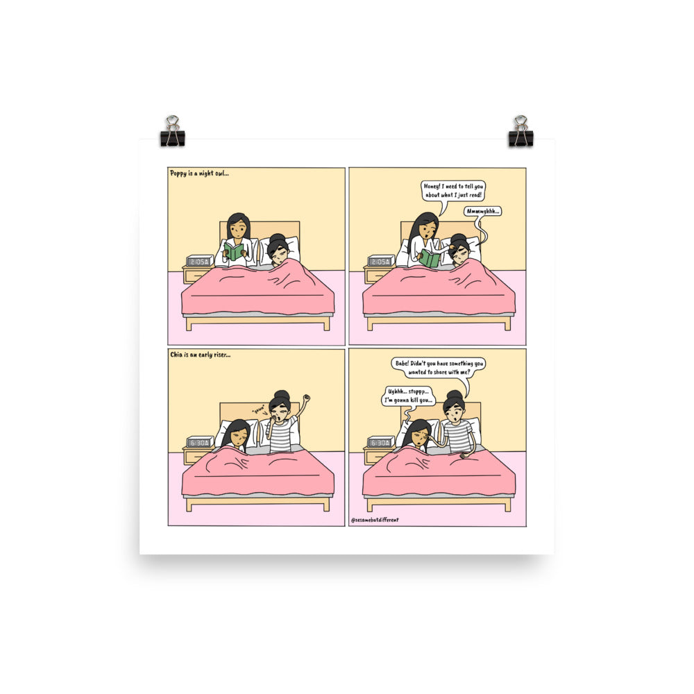 Early Bird vs Late Bird | Cute Lesbian Relationship | Pride Gifts | LGBTQ Comic Print
