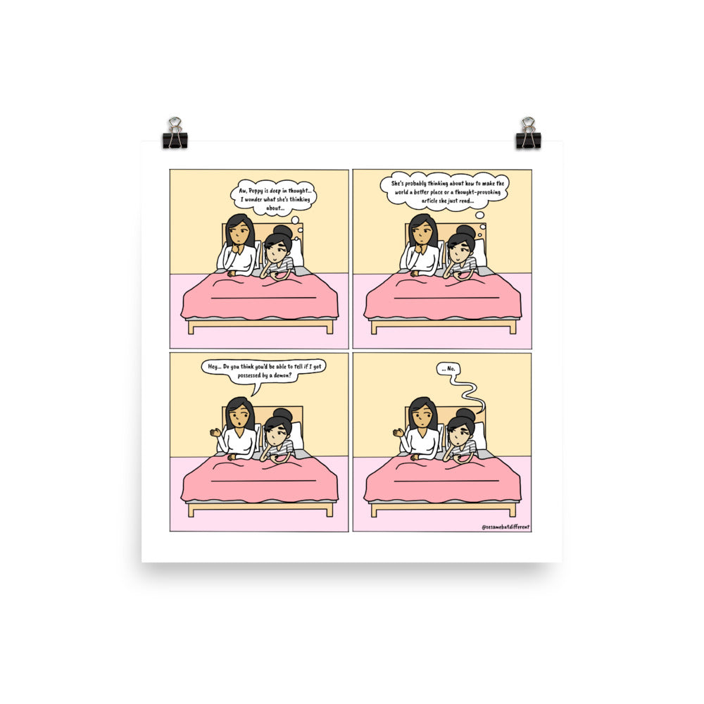 Poppy's Deep Thoughts | Cute Lesbian Relationship Gifts | Lesbian LGBTQ Comic Print (10" x 10") | Full Color | Sesame But Different