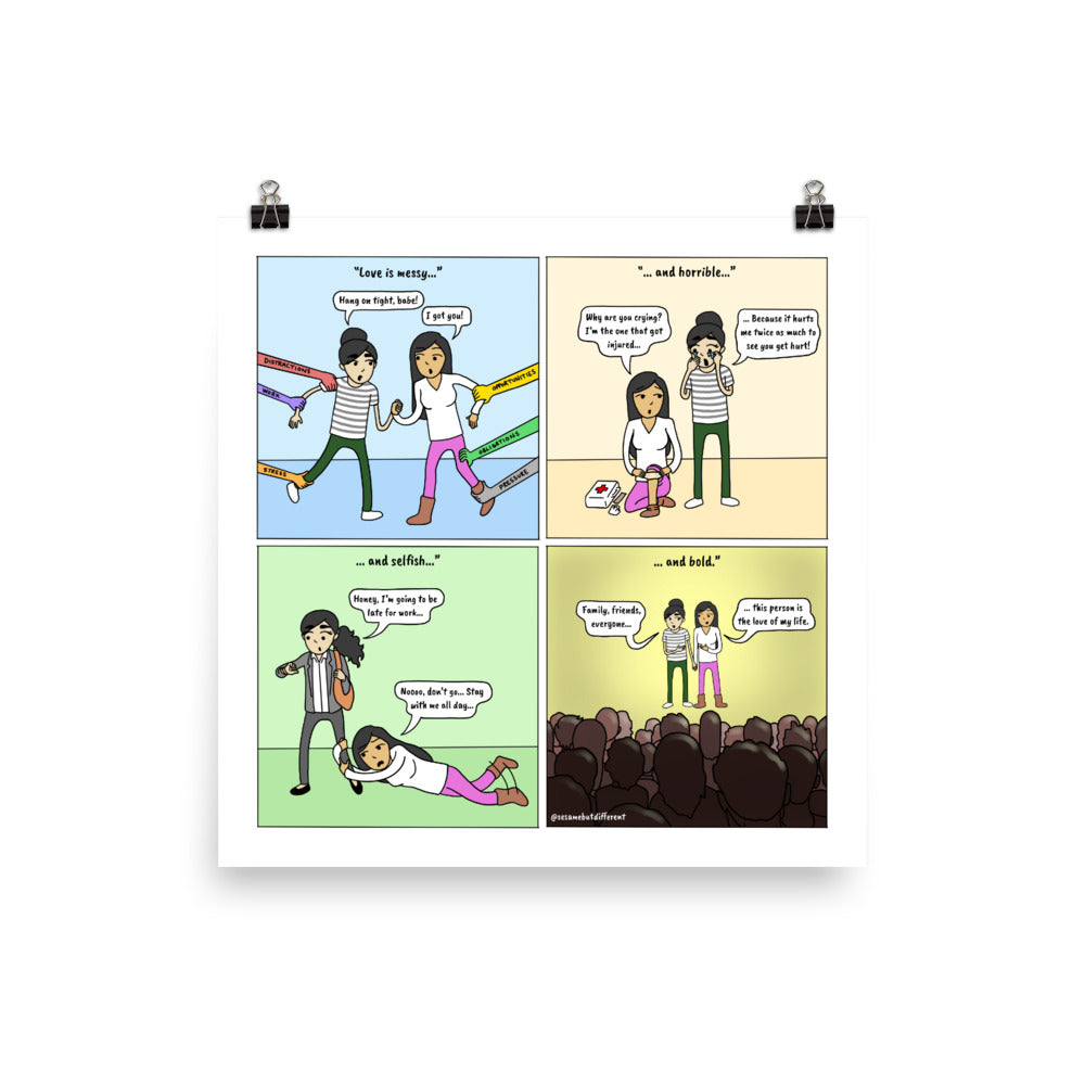 Love is Messy | The Half of It | Lesbian LGBTQ Comic Print (10" x 10") | Full Color | Sesame But Different