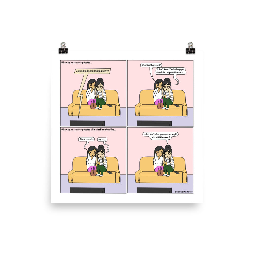 Scary Movies | Cute Lesbian Relationship | Pride Gifts | LGBTQ Comic Print