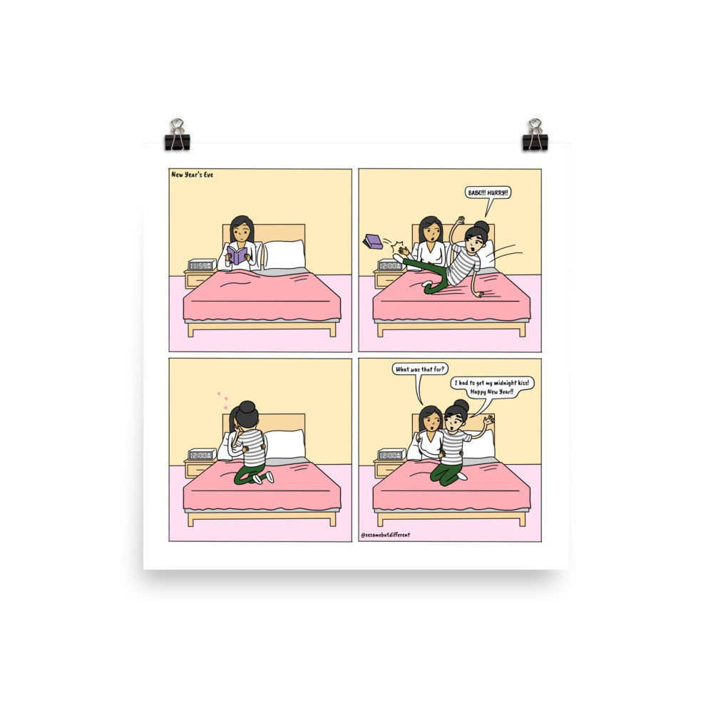Happy New Year 2021 | Cute Lesbian Relationship | Pride Gifts | LGBTQ Comic Print