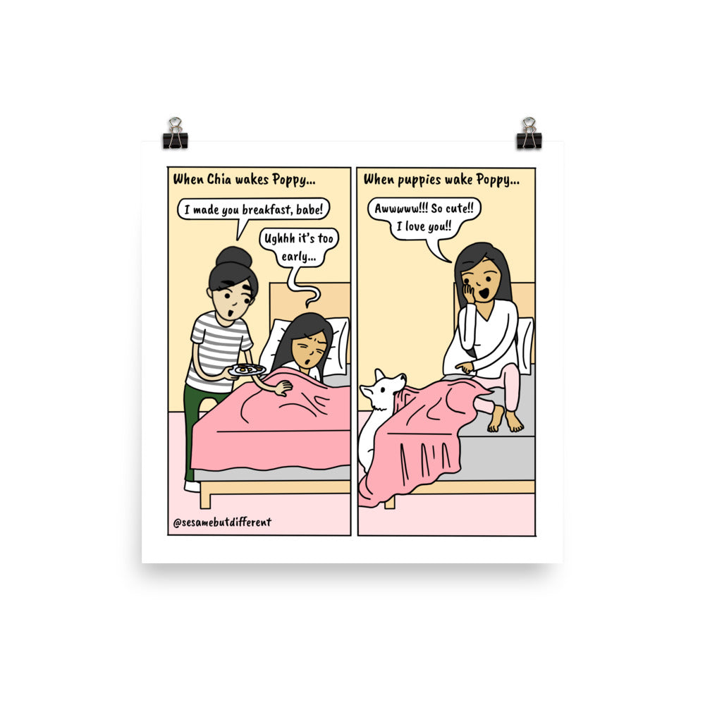 Waking Poppy | Cute Lesbian Relationship | Pride Gifts | LGBTQ Comic Print