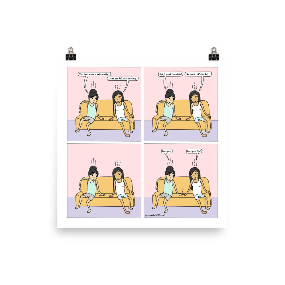 Too Hot | Cute Lesbian Relationship | Pride Gifts | LGBTQ Comic Print
