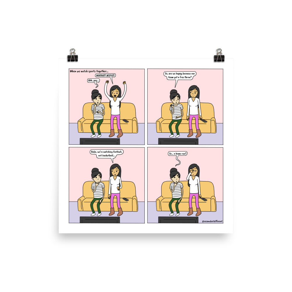 Watching Sports | Cute Lesbian Relationship | Pride Gifts | LGBTQ Comic Print