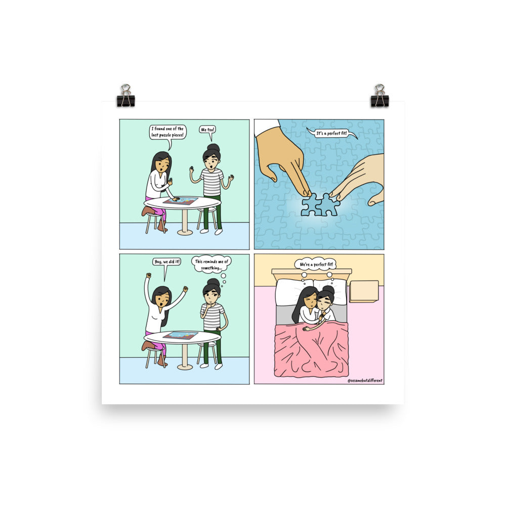 Perfect Fit | Cute Lesbian Relationship | Pride Gifts | LGBTQ Comic Print