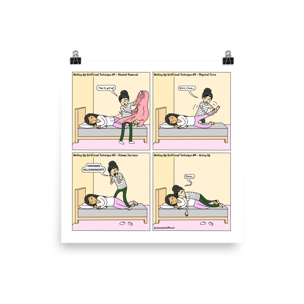 Waking Up Techniques | Cute Lesbian Relationship | Pride Gifts | LGBTQ Comic Print