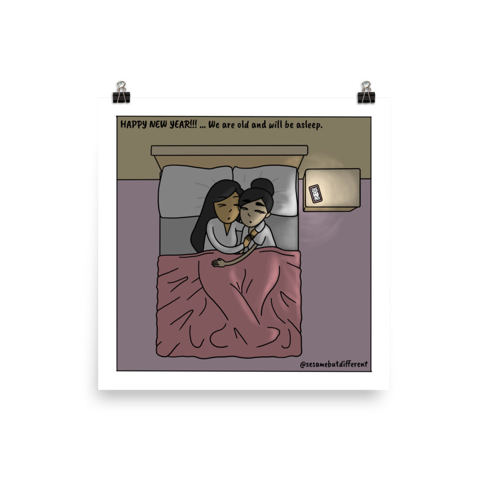 Happy New Year 2022 | Cute Lesbian Relationship | Pride Gifts | LGBTQ Comic Print