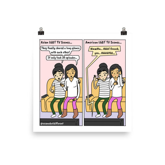 Asian vs. American Shows | Cute Lesbian Relationship | Pride Gifts | LGBTQ Comic Print