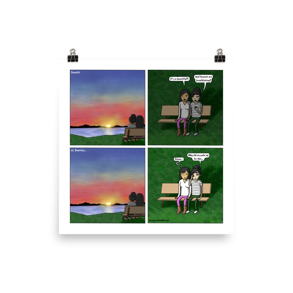 Sunsets vs. Sunrises | Cute Lesbian Relationship | Pride Gifts | LGBTQ Comic Print