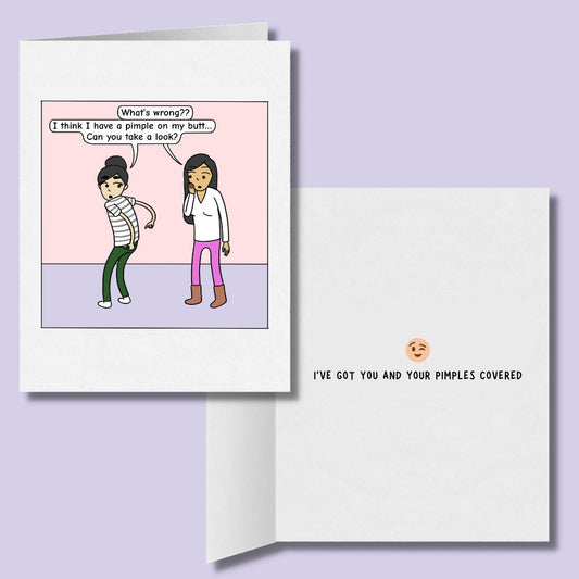 I've Got You and Your Pimples Covered, Cute Funny Lesbian Greeting Card, LGBT Anniversary Gifts, Sapphic WLW Female Card, Gay Lesbian Couple