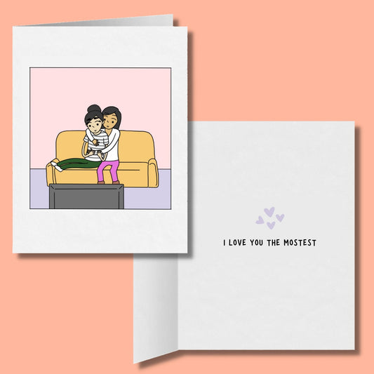 I Love You the Mostest, Romantic Lesbian Greeting Cards, LGBT Holiday, WLW Cuddling Sapphic Anniversary Birthday Card, Gay Lesbian Couple