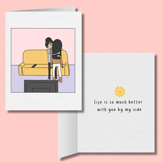 Life is So Much Better With You By My Side, Romantic Lesbian Card, LGBT Gift, WLW Xmas Anniversary Birthday Card, Gay Lesbian Couple Hugging