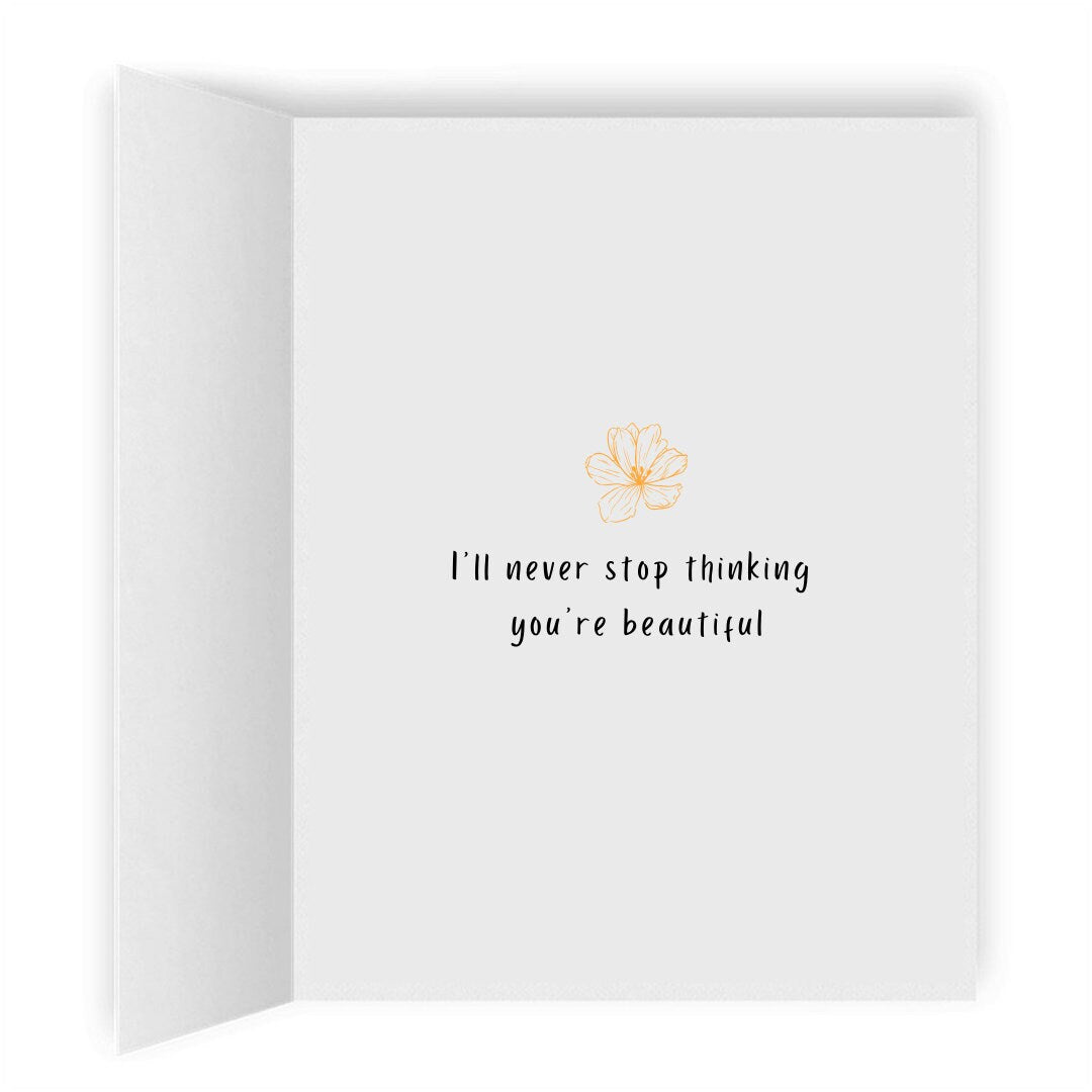 I'll Never Stop Thinking You're Beautiful, Romantic Lesbian Card, LGBT Gift, WLW Xmas Anniversary Birthday Card, Gay Lesbian Couple Hugging