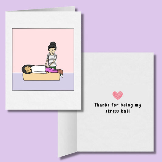Thanks For Being My Stress Ball, Funny Romantic Lesbian Greeting Card, LGBTQ Anniversary Gifts, Sapphic WLW Female Cards, Couple's Massage