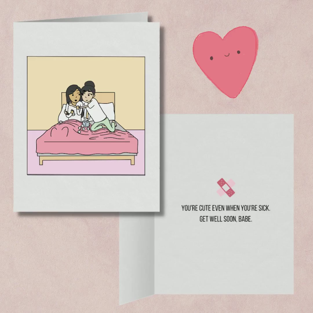 You're Cute Even When You're Sick |  Get Well Soon Lesbian Card | Cute LGBTQ Gift | Sapphic WLW Greeting Card | Romantic Long Distance Card