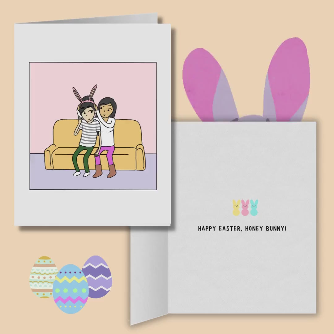 Happy Easter Honey Bunny | Romantic Lesbian Easter Greeting Card | Cute LGBTQ Anniversary Gift