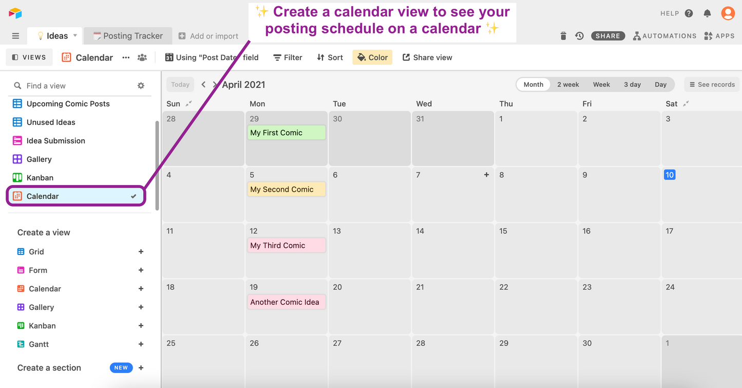 Beautiful Content Idea & Posting Schedule Tracker | Airtable Template Content Management | Digital Download Link and Instructions