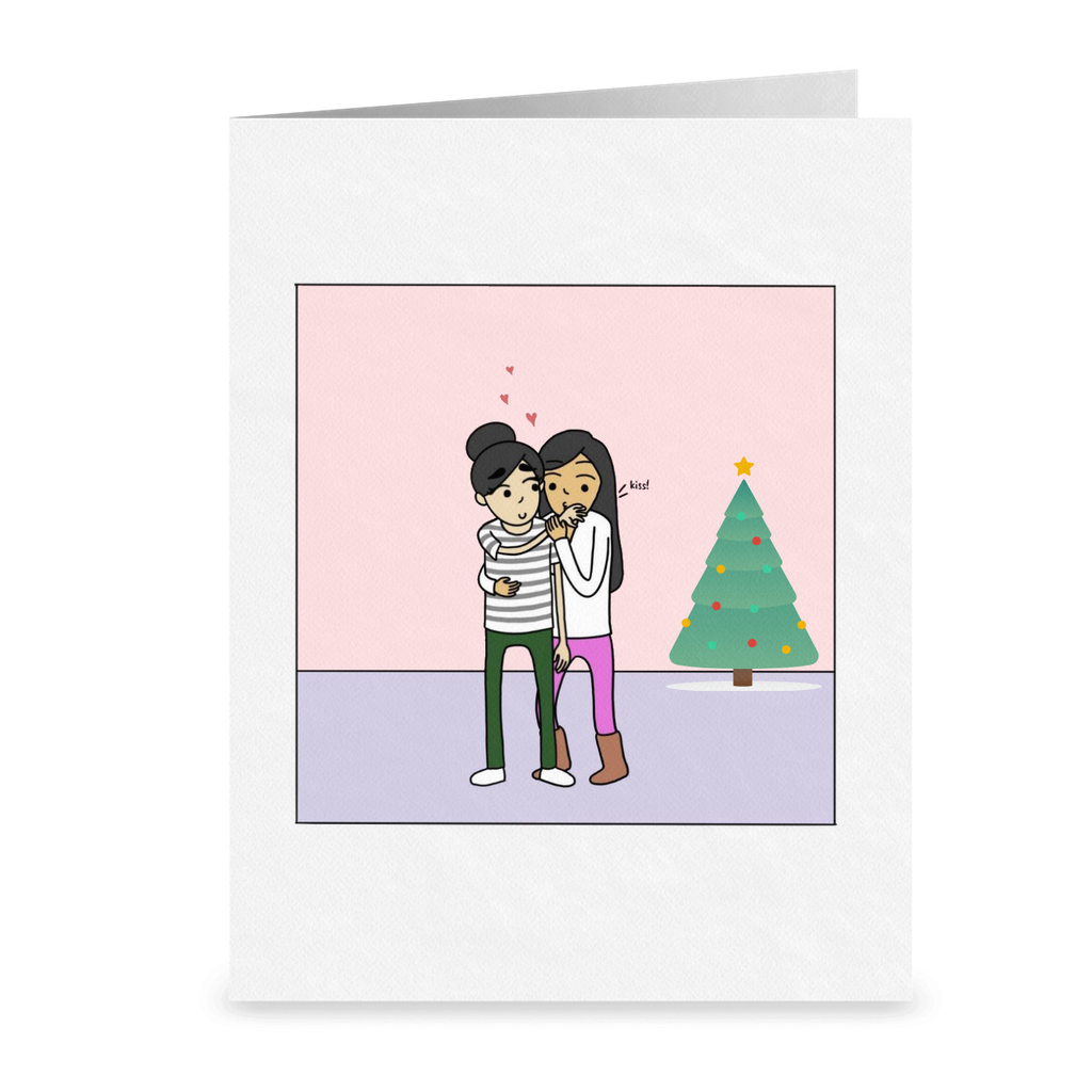 Kiss Me Lesbian Holiday Greeting Card | Romantic Lesbian Christmas Card | Cute Lesbian Holiday Gifts