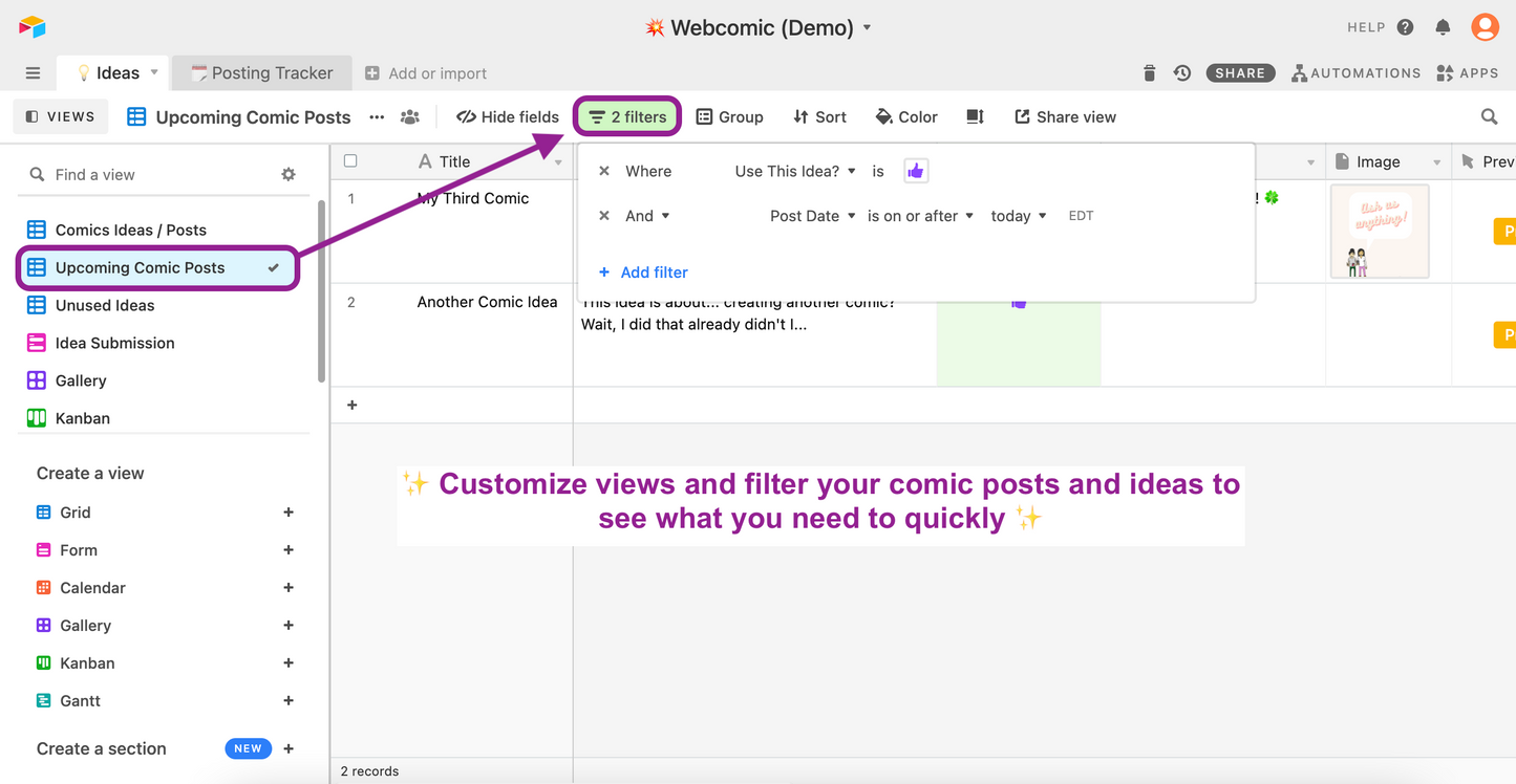 Beautiful Content Idea & Posting Schedule Tracker | Airtable Template Content Management | Digital Download Link and Instructions